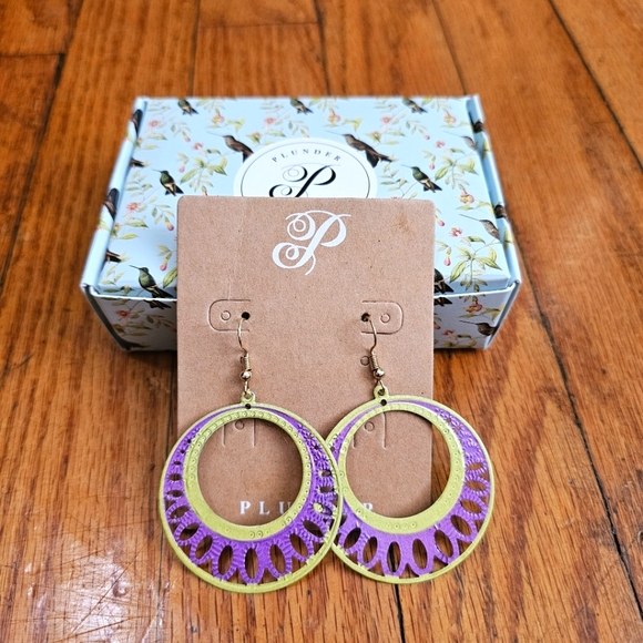 Plunder Retro Purple Green Earrings - Picture 1 of 1